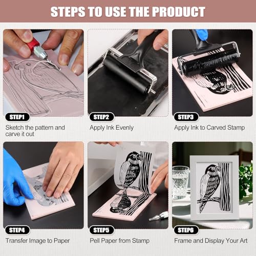 Bobblebro Linocut Kit for Printmaking, Stamp Making Kit with Carving Tools - color: black