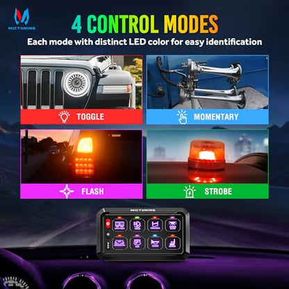 MICTUNING P1Y+ 8 Gang Switch Panel Wireless Remote Control Up to 230FT - color: Remote, size: 8 Gang