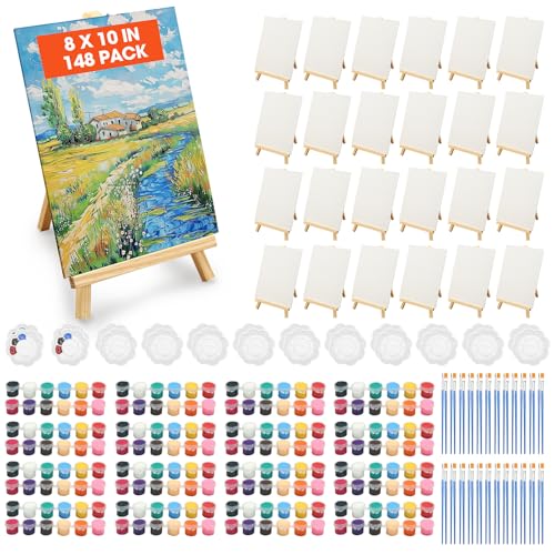 24 Sets Canvas and Easel Set for Party 8 x 10 in Canvas Boards for Painting