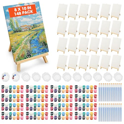 24 Sets Canvas and Easel Set for Party 8 x 10 in Canvas Boards for Painting