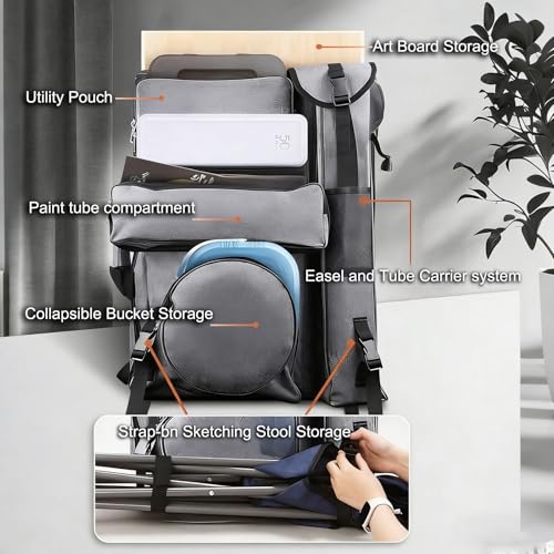 Artist Backpack for Sketching & Oil Painting, 26x18.5 Inch - color: Grey