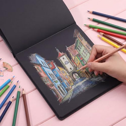 160gsm Black Paper Sketchbook 8 × 8 in, 50 Sheets Black Paper Notebook - size: 8×8 Inch (1 pack)
