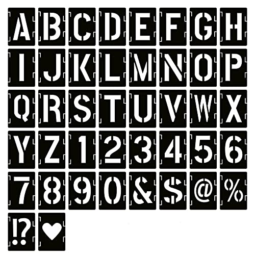 YEAJON 4 Inch Letter Stencils Symbol Numbers Craft Stencils, 42 Pcs Reusable Alphabet Templates Interlocking Stencil Kit for Painting on Wood, Wall, Fabric, Rock, Chalkboard, Sign, DIY Art Projects - size: 4 inch