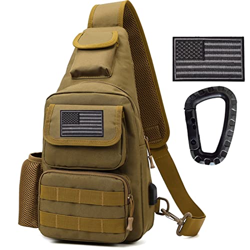 Tactical Shoulder Bag - 1000D Molle Military Backpack Outdoor Daypack Chest Pack - color: Tan