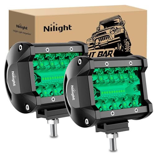 Nilight 2 PCS 4 Inch 60 W LED Light Pods Green Spot Flood Combo Beam - color: Green Led Pods