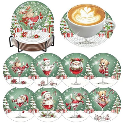 HHMATITS 8 Pcs Christmas Diamond Art Coasters Kit, Diamond Art Coasters - color: Christmas-1