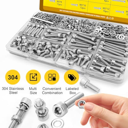 270PCS M5 Socket Screws Assortment Kit, M5x6/8/10/12/16/20/25/30 mm - size: SS M5 270pcs
