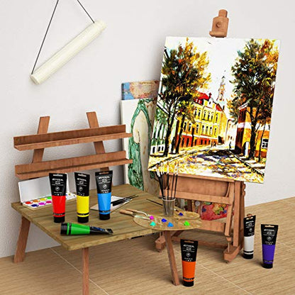 GOTIDEAL Paint Brush Set 10 Pcs with Acrylic Paint Set,8 Primary Colors（(120ml,4 oz)