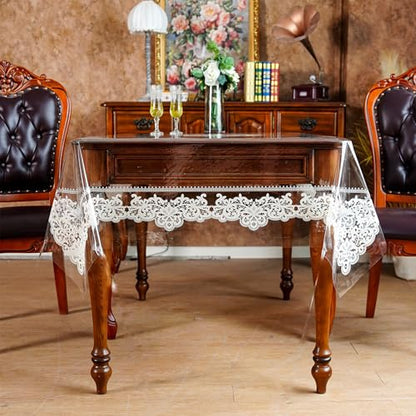 ARTABLE Lace Floral Print Clear Vinyl Tablecloth Wipeable 52 x 70 Inch - color: Lace-2, size: 70" x 52" (Rectangular)