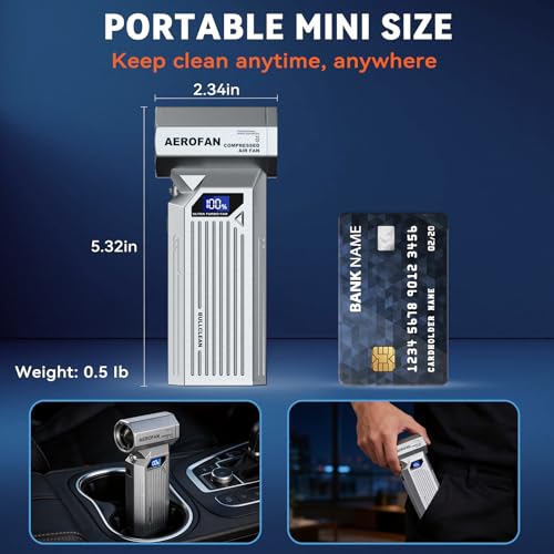Compressed Air Duster, 160000RPM Cordless Electric Air Duster, LED Light
