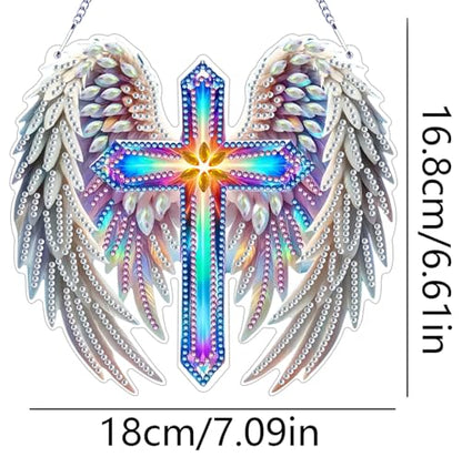 ZeeLionArt Hanging Diamonds Art kit for Adult,Angel Wings Pendant Diamonds Painting Art Kit,7.0x6.6inch Acrylic Diamonds Painting Board Kit Ornament, Special Crystal Diamond Hanging Ornament - color: DP02387