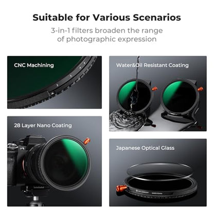 K&F CONCEPT 72mm Black Diffusion 1/4 & Variable ND2-32 & Polarizing-in 1 - size: 72mm