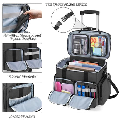 CURMIO Rolling Teacher Tote Bag with 2 Detachable Pouches for Work, Black - color: Black