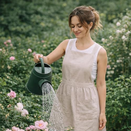 Pinknoke Cute Cotton Pinafore Aprons for Women with Pockets for Kitchen - color: Beige