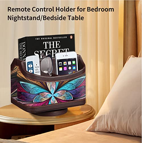 360° Rotatable Remote Control Holder,PU Leather TV Remote Caddy for Table - color: 7-color flower