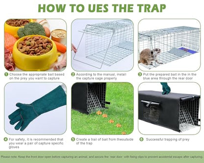 Live Animal Trap Cage with Cover, Heavy Duty Cat Trap for Stray Cats