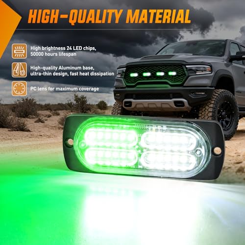 Nilight 4PCS 24LED Green White Strobe Light 12V/24V Grille Surface Mount - color: Green & White