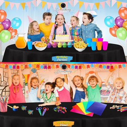 Grandipity Plastic Table Cloth Disposable 12 Pack 84" Round Black - color: Black, size: 84in. Round