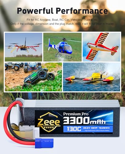 Zeee Premium Pro 6S Lipo Battery 3300mAh 22.2V 130C with EC5 Plug (2 Packs)