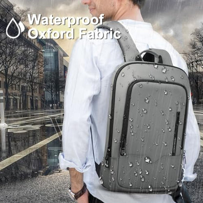 hk Backpack for Men Business Slim Laptop Bag - color: Grey, size: 15.6 Inch