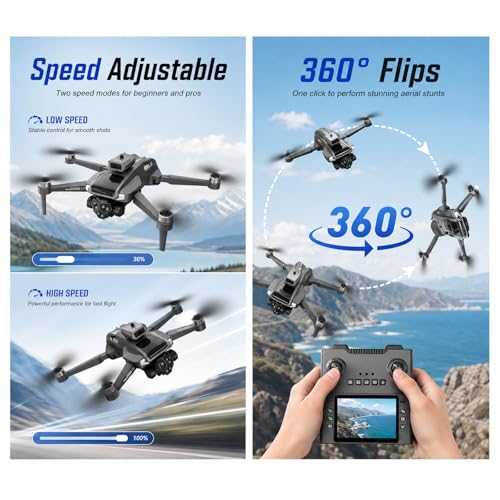 M66M Drone with 2K Camera for Adults, Foldable RC Camera Drone Gifts - color: Grey