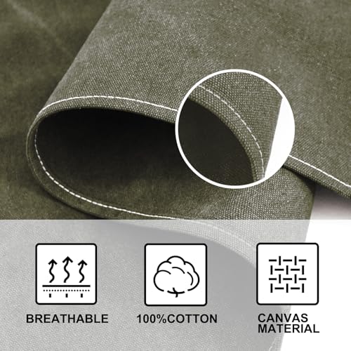 OUNLEN Chef Apron for Men Women Canvas Aprons with 3 Pockets Cross Back Resistant Work Apron for Cooking - color: Olive