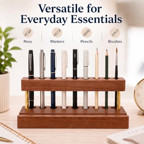 Pen Holder for Desk, Pencil Organizer, Fountain Pen Display Stand - color: Single-row - Walnut