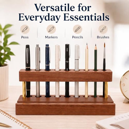 Pen Holder for Desk, Pencil Organizer, Fountain Pen Display Stand - color: Single-row - Walnut