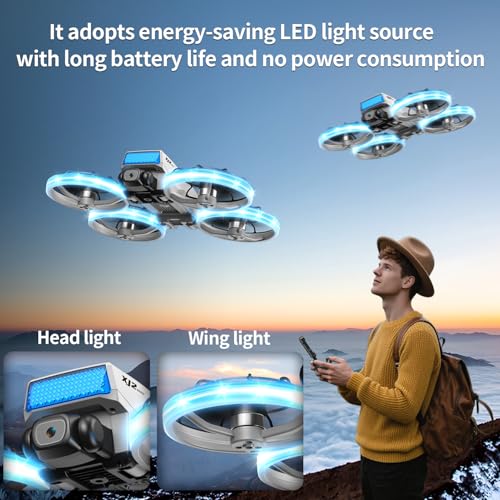 foldable mini drone, high-definition camera drone, quadcopter aircraft, 2.4-inch foldable remote control, 2 batteries and carrying case - safety propeller protection device, equipped with LED body light, weighing less than 250 grams, lightweight and porta