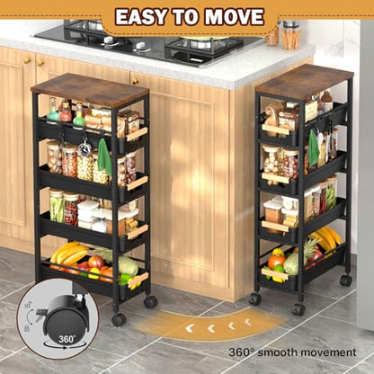 SUNALLY Slim Storage Cart with Wheels, Narrow Kitchen Rolling Cart, Black - color: Black, size: 14.21x8.15x32.91 Inch