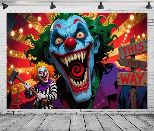 7x5FT Evil Clown Backdrop Horror Circus Background for Halloween Themed Birthday Party Decorations Vinyl - size: 7x5FT