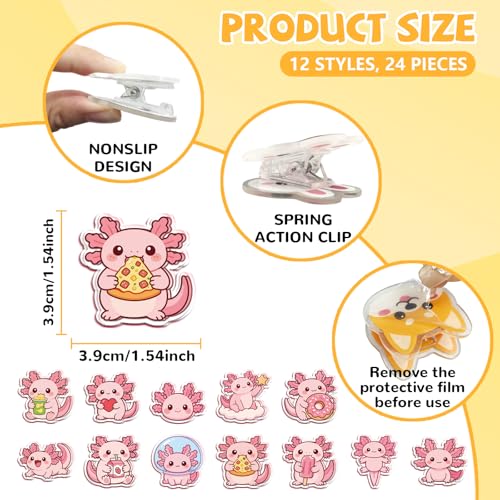 MAYJOYDIY 24Pcs 12 Styles Axolotl Acrylic Chip Clips Cute Salamander Bag Sealer Sealing Closures Pink Animal Bag Clips for Food Storage Airtight Seal Grip - color: Animal