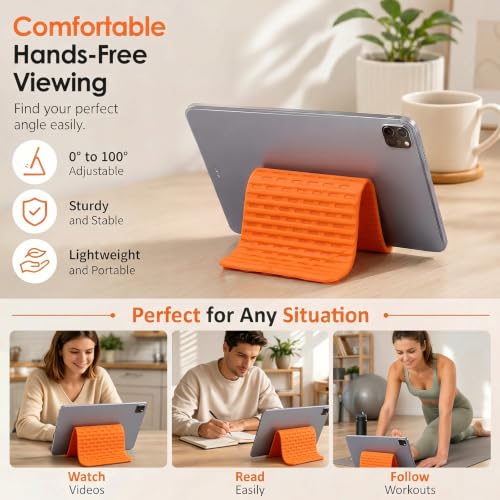 Airplane Phone Holder, Silicone Foldable Phone Stand for Desk and Travel - color: Orange