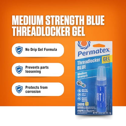Permatex 24010 Medium Strength Threadlocker Blue Gel, 10 g Gel Twist Applicator - size: 10 ml, style: Gel - Medium Strength
