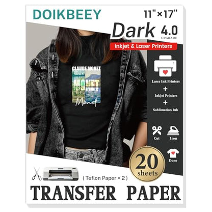 Heat Transfer Paper - 20 Sheets, 11" X 17" Dark Iron On Transfer Paper - color: Dark(20 Sheets)