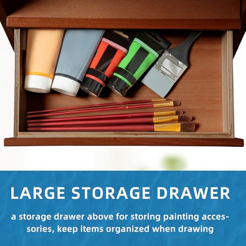 Falling in Art H-Frame Studio Easel with Storage Drawer, Walnut - style: Walnut