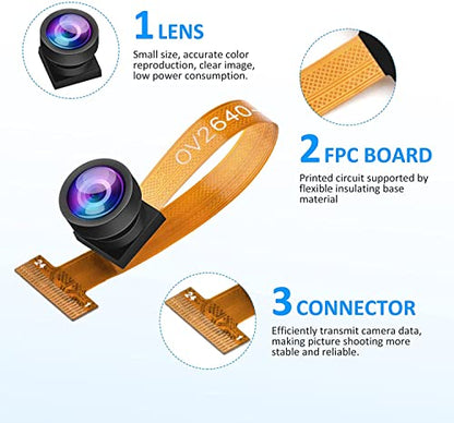 2 PCS OV2640 Camera,Aideepen OV2640 Camera Module 160° Wide-Angle Lens 2 Megapixel Sensor I2C Support JPEG RGB YUV for ESP32 MCU Camera