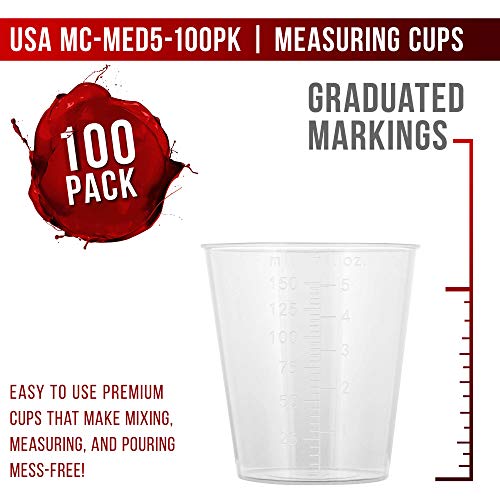 Pouring Masters 5 Oz (150 ml) Liquid Measuring Cups,100 Pack with 25 Sticks - size: 5-Ounce - Cup