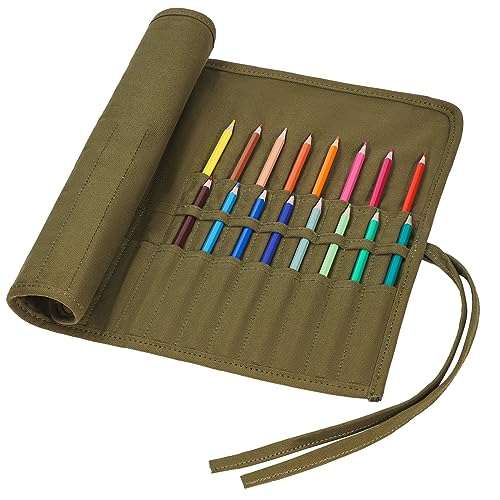 ECHSRT 30-Slot Canvas Paint Brush Holder Roll Up Case Organizer, Green - color: Army Green