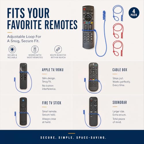 Remote Leash 4-Pack, Remote Control Tether, Adjustable 2 Blue & 2 Red - color: Blue/Red