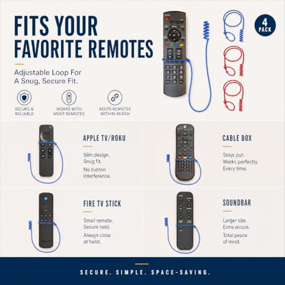 Remote Leash 4-Pack, Remote Control Tether, Adjustable 2 Blue & 2 Red - color: Blue/Red