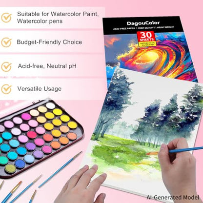 DagouColor Watercolor Paper Pad, 30 Sheets - Ocean Blue, A4, 2 Pack - color: Ocean Blue