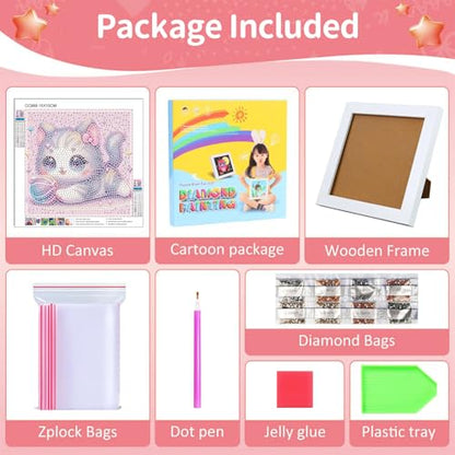 Gemozaic Cat Diamond Art Kits for Kids Ages 8-12 with Frame, 7 x 7 Inch - color: CC989