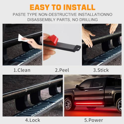 XRIDONSEN 2 Pack 70-inch Truck Red Running Board Emergency Lights Strip - color: Red