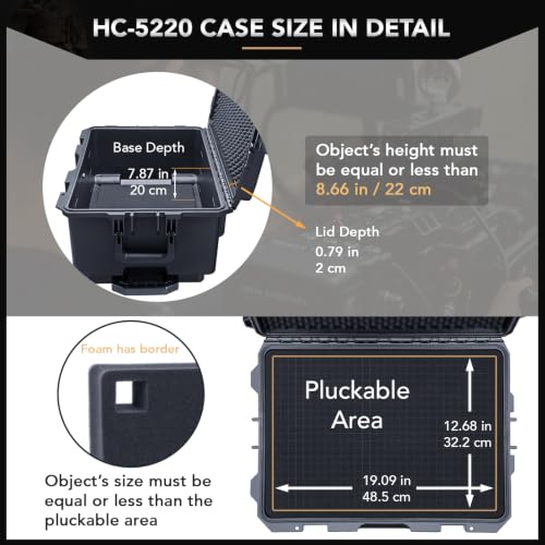 Lykus HC-5220 Hard Case with Wheels and Foam, Inner Size 19.09*12.68*8.66in - size: HC-5220