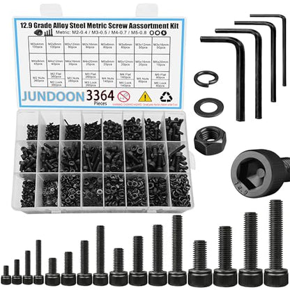 3364Pcs M2/3/4/5 Hex Socket Screw Kit with Wrenches,12.9 Grade Alloy Steel - color: 3364 M2/M3/M4/M4 Cap