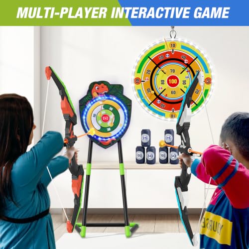 HYES 2 Pack Kids Bow and Arrow with 29" Dart Board & LED Dinosaur Target - size: 2 pack-led dartboard target