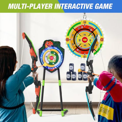 HYES 2 Pack Kids Bow and Arrow with 29" Dart Board & LED Dinosaur Target - size: 2 pack-led dartboard target