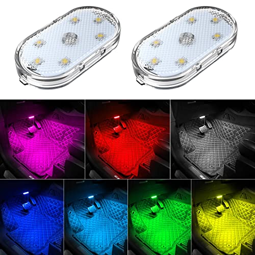 2 PCS Car Led Lights Interior,7 Colors Ambient Lighting Car Interior,USB Rechargeable Car Interior Reading Light,Portable Led Lights for Car - color: 2PCS 7 Colored Lights