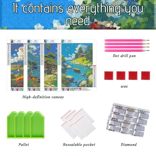 DOTSOPS 4 Pcs Landscape Diamond Painting Kits for Adults Round Full Drill - color: Landscape C